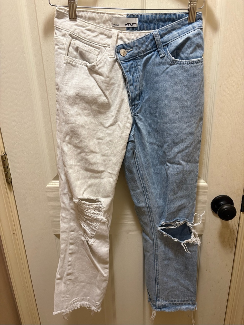 Vervet by Flying Monkey LA Two Tone Split Color Distressed Jeans Sz 24 Women’s